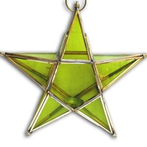 Gelber Glas-Stern in Messing gefaßt mit beigelegtem elektrischen Anschluss (40 cm x 40 cm)