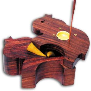 Räucherstäbchenhalter aus Holz und Vorratsbox für Kegel in Elefantenform