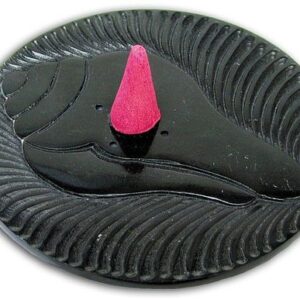 Räucherstäbchenhalter aus Speckstein mit Muschel Verzierung, Schwarz